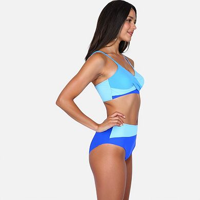 Women's Colorblock Bikini Set with Crisscross Wrap Top and High Waist Bottoms