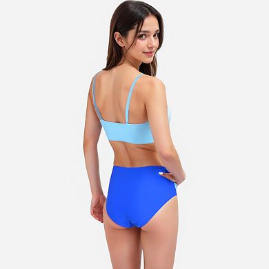 Women's Colorblock Bikini Set with Crisscross Wrap Top and High Waist Bottoms