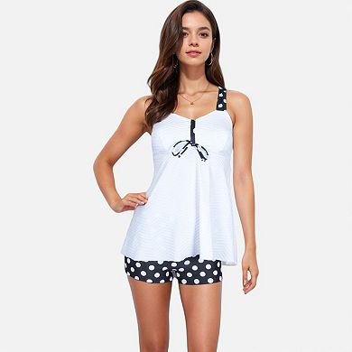 Women's Polka Dot Tankini Set with Flowy Top and Boyshort Bottoms