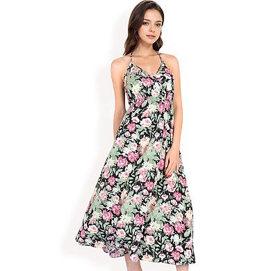 Women's Floral Print Spaghetti Strap Maxi Dress with Flowy Silhouette