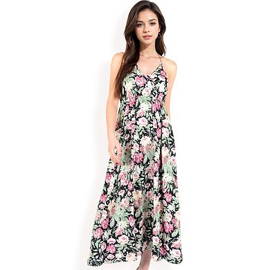Women's Floral Print Spaghetti Strap Maxi Dress with Flowy Silhouette
