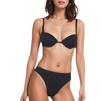 Women's Ribbed Underwire Bikini Set with Adjustable Straps and High-Cut Bottom
