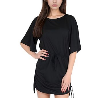 Women's Off-Shoulder Batwing Sleeve Drawstring Ruched Mini Dress
