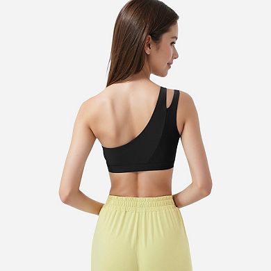 Women's One Shoulder Cut-Out Sports Bra with Asymmetrical Design