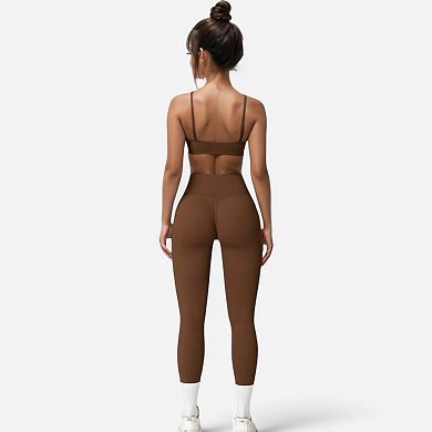 Women's Asymmetrical Neck Sports Bra with Thin Straps