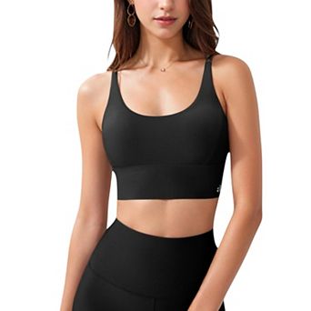 Women's Strappy Back Sports Bra with Contrast Detail and Scoop Neck