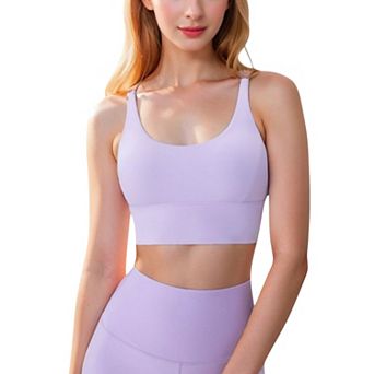 Women's Strappy Back Sports Bra with Contrast Detail and Scoop Neck