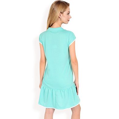 Women's Zip-Up Collared Dress with Ruffle Hem