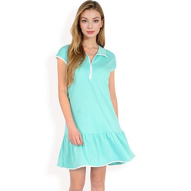 Women's Zip-Up Collared Dress with Ruffle Hem