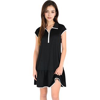 Women's Zip-Up Collared Dress with Ruffle Hem