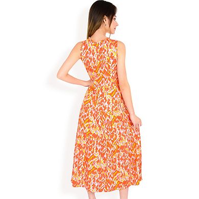 Women's Sleeveless Tiered Maxi Dress with Vibrant Abstract Print and Tassel Tie Detail