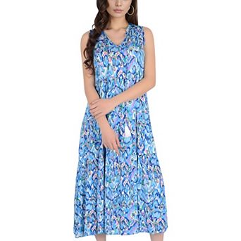 Women's Sleeveless Tiered Maxi Dress with Vibrant Abstract Print and Tassel Tie Detail