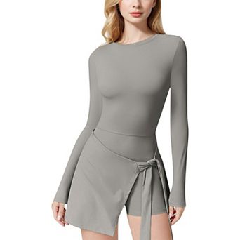Women's Long Sleeve Bodysuit with Wrap Skirt Overlay