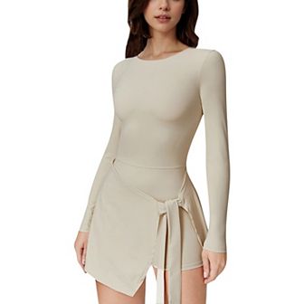Women's Long Sleeve Bodysuit with Wrap Skirt Overlay