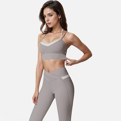 Women's Dual Strap Sports Bra with V-Neck Design