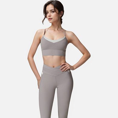 Women's Dual Strap Sports Bra with V-Neck Design