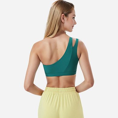 Women's One Shoulder Cut-Out Sports Bra with Asymmetrical Design