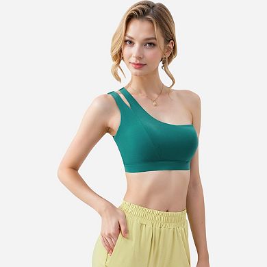 Women's One Shoulder Cut-Out Sports Bra with Asymmetrical Design