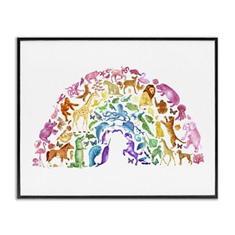 Stupell Home Decor Mixed Rainbow Animals Arched Framed Wall Art