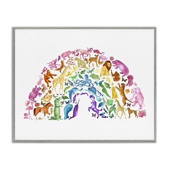 Stupell Home Decor Mixed Rainbow Animals Arched Framed Wall Art