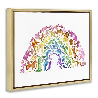 Stupell Home Decor Arched Rainbow Mixed Animals Framed Canvas Wall Art