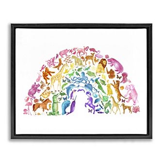 Stupell Home Decor Arched Rainbow Mixed Animals Framed Canvas Wall Art