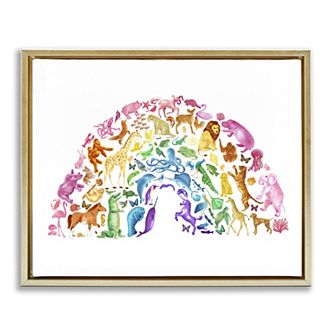 Stupell Home Decor Arched Rainbow Mixed Animals Framed Canvas Wall Art