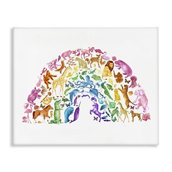 Stupell Home Decor Arched Rainbow Mixed Animals Canvas Wall Art