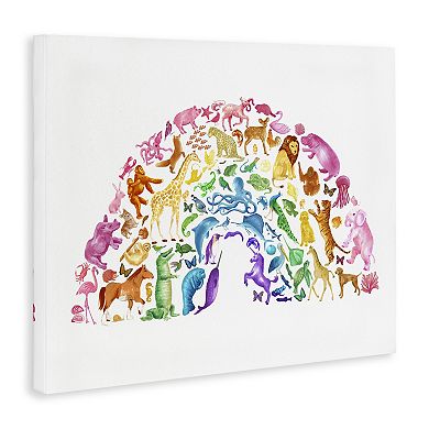 Stupell Home Decor Arched Rainbow Mixed Animals Canvas Wall Art