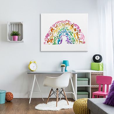 Stupell Home Decor Arched Rainbow Mixed Animals Canvas Wall Art