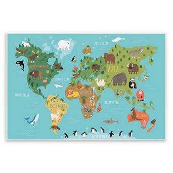Stupell Home Decor Country Animals World Map Wildlife Plaque Wall Art
