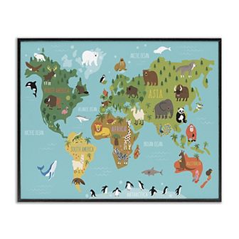 Stupell Home Decor Country Animals World Map Wildlife Framed Wall Art