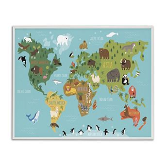 Stupell Home Decor Country Animals World Map Wildlife Framed Wall Art