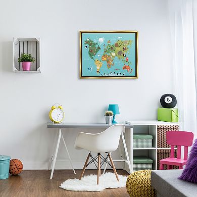 Stupell Home Decor Country Animals World Map Wildlife Framed Canvas Wall Art