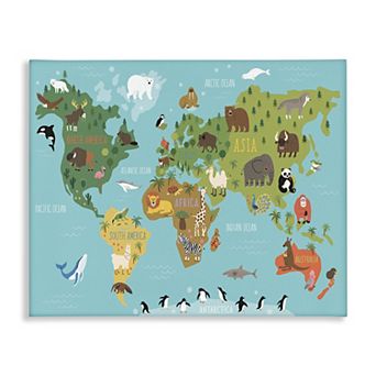 Stupell Home Decor Country Animals World Map Wildlife Canvas Art