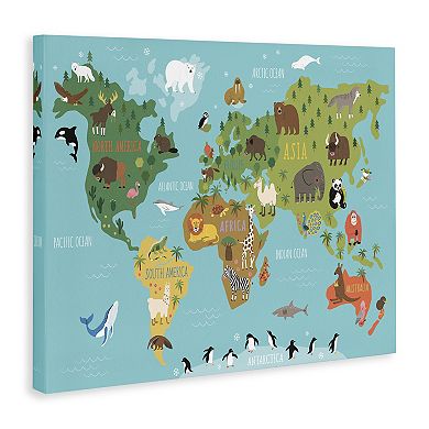 Stupell Home Decor Country Animals World Map Wildlife Canvas Art