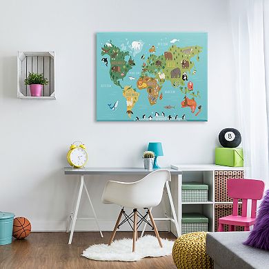 Stupell Home Decor Country Animals World Map Wildlife Canvas Art