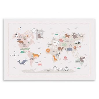 Stupell Home Decor Native Wildlife Animals World Map Plaque Wall Art