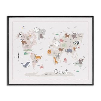 Stupell Home Decor Native Wildlife Animals World Map Framed Wall Art