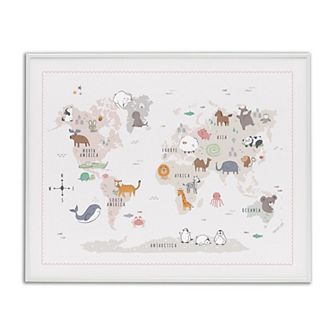 Stupell Home Decor Native Wildlife Animals World Map Framed Wall Art