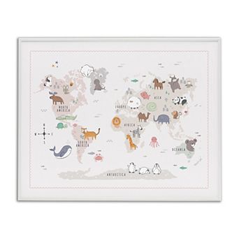 Stupell Home Decor Native Wildlife Animals World Map Framed Wall Art