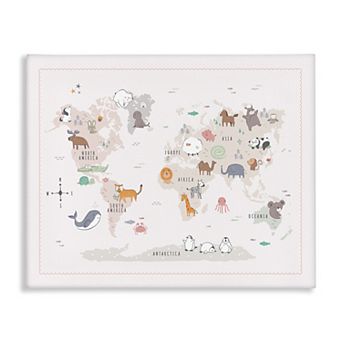 Stupell Home Decor Native Wildlife Animals World Map Canvas Wall Art