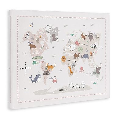 Stupell Home Decor Native Wildlife Animals World Map Canvas Wall Art