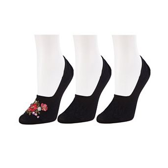 Embroidered Bouquet No-show Cotton Blend Socks 3-pack