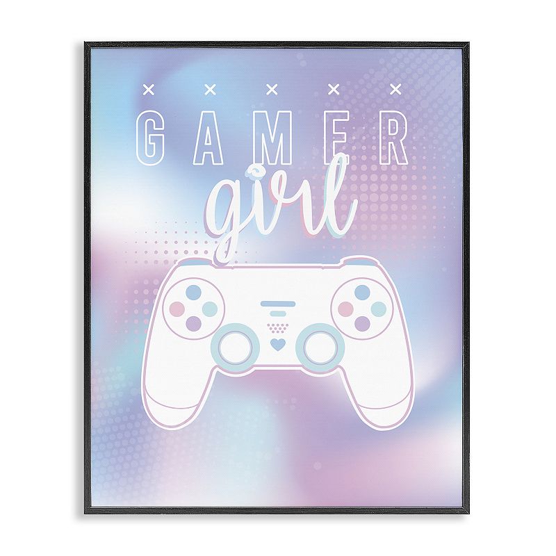 Stupell Home Decor Gamer Girl Typography Video Game Controller Framed Wall Art, Black Framed