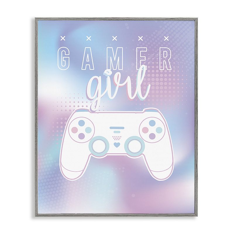 Stupell Home Decor Gamer Girl Typography Video Game Controller Framed Wall Art, Gray Framed