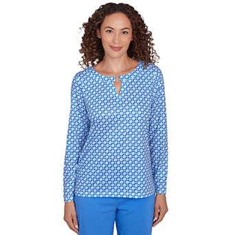 Hearts of Palm Women's It Had To Be Blue Embellished Print Top
