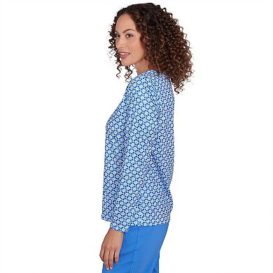 Hearts of Palm Women's It Had To Be Blue Embellished Print Top