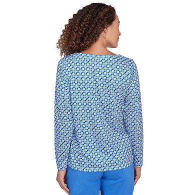 Hearts of Palm Women's It Had To Be Blue Embellished Print Top