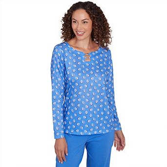 Hearts of Palm Women's It Had To Be Blue Embellished Print Top